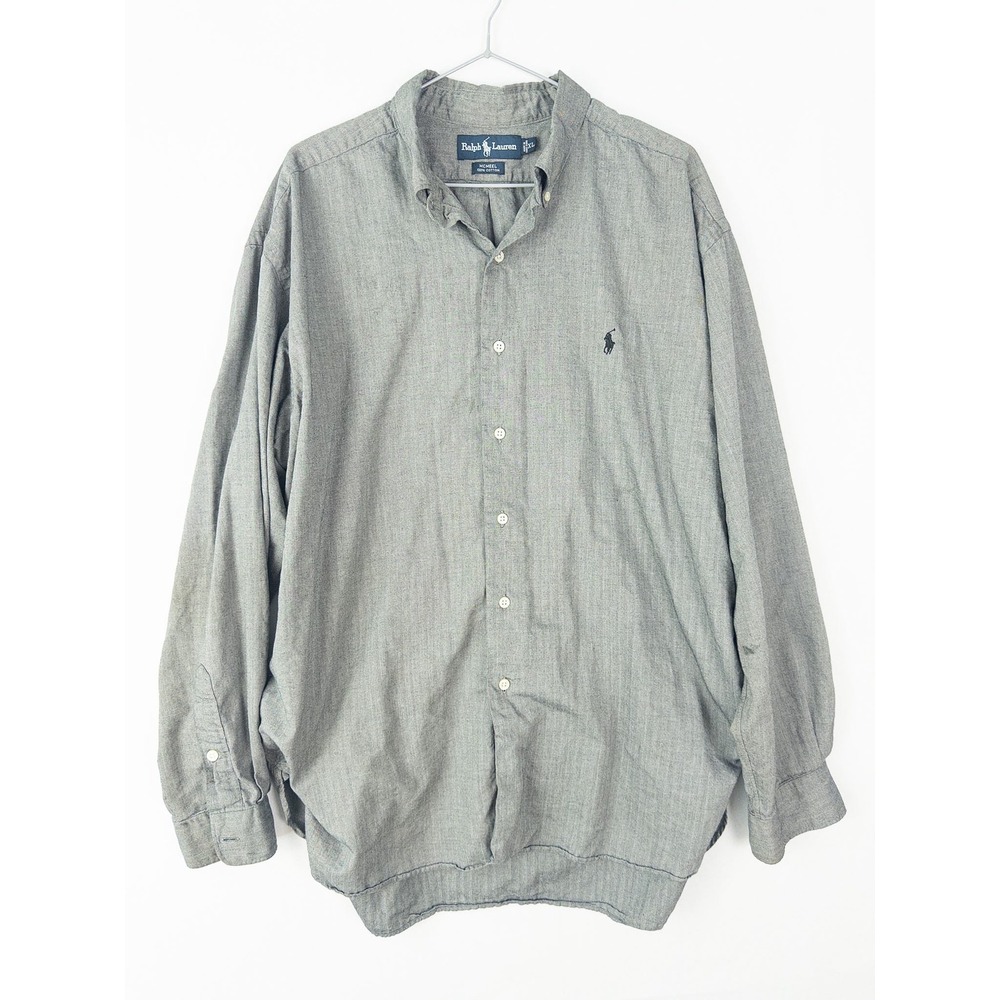 Ralph Lauren McMeel Button Down Shirt Mens XL Gray Herringbone Cotton Preppy Old